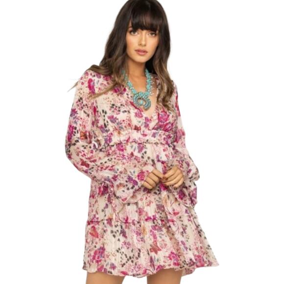 Free People Closer To The Heart Mini Dress Small NWT Cream Pink Floral Boho - Picture 1 of 7